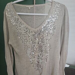 Sequin Embellished Beige Sweater